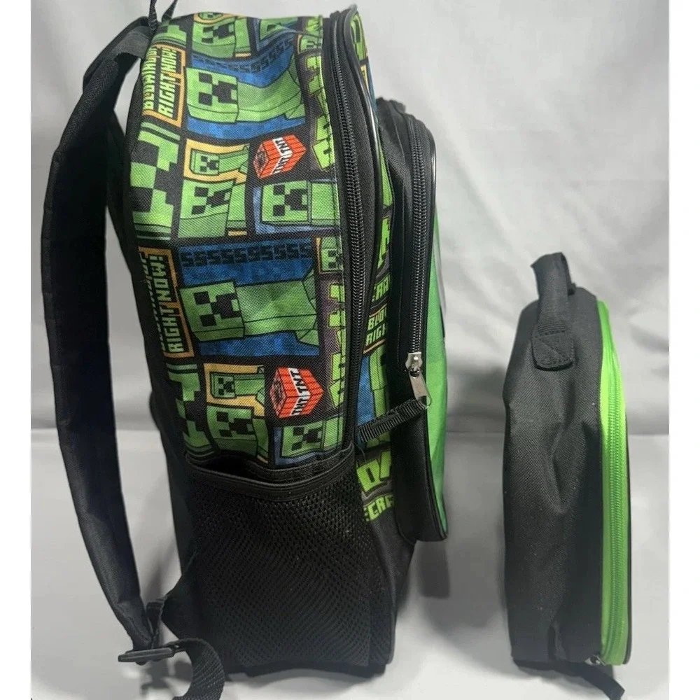 Minecraft Creeper Backpack‎ & Lunchbox Set Black Green School Bag GUC